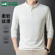 木林森（MULINSEN）T恤男秋季POLO衫長(cháng)袖商務(wù)休閑純色打底簡(jiǎn)約上衣 白色 2XL