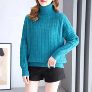HUALIN FASHION高領(lǐng)加厚毛衣女秋冬寬松顯瘦純色針織衫60字符內(nèi) 天藍(lán)色 均碼 0079【85-135】