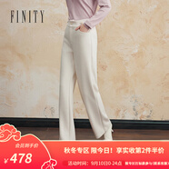 菲妮迪（FINITY）品牌休閑褲冬季簡(jiǎn)約風(fēng)白色時(shí)尚高腰直筒修身長(zhǎng)褲女 米色 XL