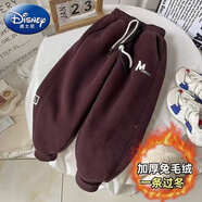 迪士尼（DISNEY）仿兔絨特厚巨厚兒童一條過(guò)冬新款加絨加厚女童冬季保暖棉褲男童潮 酒紅色 兔毛一條過(guò)冬沒(méi)有腰繩 110 適合身高100cm左右