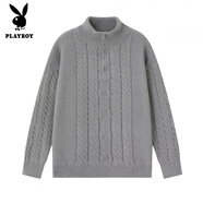 花花公子（PLAYBOY）冬季新款日韓半高領套頭毛衣男針織衫潮牌休閑寬松毛衣女美式 灰色 M (建議100-120斤)