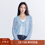 茵曼（INMAN）章若楠同款歐若風(fēng)鏤空薄女裝開衫針織衫2025年春秋季新款短款外套 星空藍(lán) XL