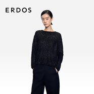 ERDOS 25秋冬一字領(lǐng)亮片紗馬海毛蓬松保暖女套衫針織衫 黑 M 165/84A