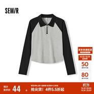 森馬（Semir）POLO衫女短款拼色插肩袖修身上衣小個子秋顯瘦套頭衫101524115003