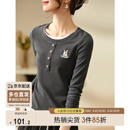 尚都比拉兔子刺繡假兩件圓領(lǐng)長(zhǎng)袖t恤女春秋外穿顯瘦女裝上衣 深灰色 XL 