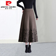 皮爾卡丹（pierre cardin）中年媽媽半身裙女士針織印花百褶長裙厚松緊腰中老年長款秋冬裙子 女裝十大品牌 咖色 均碼 85-145