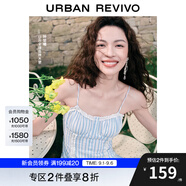 UR【鐘楚曦同款】2025夏季新款女裝波嬉風(fēng)蕾絲條連衣裙UYL750037 藍色條紋 M