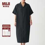 無(wú)印良品 MUJI 女式 法國亞麻水洗 五分袖開(kāi)襟連衣裙 BCL08C0S 黑色 M-L