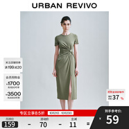 UR夏季新款女裝時尚設計感扭結開衩修身連衣裙UWH740032 橄欖綠 S