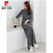 皮爾卡丹（pierre cardin）歐洲站2025秋冬季新款加絨加厚打底長(cháng)裙內搭半高領(lǐng)針織長(cháng)款連衣裙 灰 常規長(cháng)款120-126 S 半高領(lǐng)新款加絨