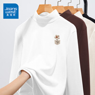 真維斯（JEANSWEST）打底衫女2025年新款半高領保暖寬松時尚氣質女士上衣長袖t恤女裝 白色 毛絨花口袋_K L