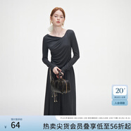 范思藍(lán)恩秋季設(shè)計(jì)感針織T恤半身裙時(shí)尚套裝女秋裝新款慵懶高腰半身裙女 深灰色（上衣） M
