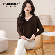 法貝莎品牌蝙蝠衫短款長(cháng)袖純色針織衫女士2025年秋冬新款休閑內搭毛衣女 咖啡色 2XL 135-145
