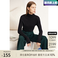 AMII開學(xué)季換新裝秋季新款100全羊毛毛衣堆堆領(lǐng)高領(lǐng)套頭上衣女打底針 黑色 160/84A/M