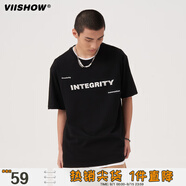 viishow男士t恤短袖新款夏季港風潮流情侶裝半袖體恤純棉上衣 黑色 L