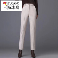 啄木鳥(niǎo)（TUCANO）小腳褲毛呢哈倫褲女加厚高腰修身時(shí)尚煙管直筒百搭設計感蘿卜長(cháng)褲 杏色毛呢-后松緊腰 加厚 XL 建議115-125斤