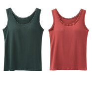 【買(mǎi)一送一】帶胸墊背心蕾絲花邊修身打底衫CSqy蕾絲花邊打底衫jd 【買(mǎi)一送一】墨綠色+酒紅色 L (建議95-110斤)