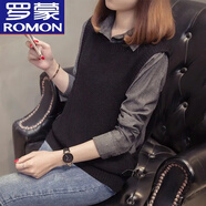 羅蒙（ROMON）2024年冬季天新款韓版女士襯衫領(lǐng)毛衣外套女寬松假兩件羊毛衫上衣 KG黑色【假兩件毛衣】 XL 115-125斤