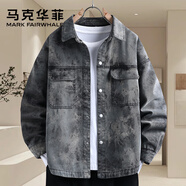 馬克華菲（FAIRWHALE）2025年秋季新款潮牌牛仔夾克男扎染牛仔上衣痞帥水洗牛仔工裝外套 黑灰色 M 85-105