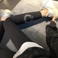 白澈赳秋冬季新款馬蹄印花緊身小腳褲女韓版黑色彈力磨毛ins打底褲潮 黑色 加絨 S