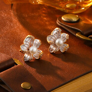 卓麥微鑲鋯石花朵淡水珍珠耳釘耳環(huán)百搭新綠色唯美時(shí)尚高級感輕奢耳飾 白色花朵珍珠耳釘