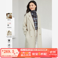 梵希蔓含綿羊毛西裝式呢大衣女秋冬高級感雙排扣長款過膝毛呢外套 50690 淺咖色 L