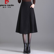 皮爾卡丹（pierre cardin）秋冬季毛呢半身裙加肥加大碼胖mm寬松遮肉高腰a字時尚氣質(zhì)女裙子 黑色 M 【適合90-105斤穿】