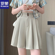羅蒙大碼雪紡西裝闊腿短褲女夏季2025冰絲五分褲胖m妹梨形身材休閑褲 卡其色 XS 70-85斤