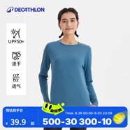 迪卡儂（DECATHLON）春夏季訓(xùn)練速干長袖防曬速干寬松打底衣健身跑步女運動服T恤上衣 孔雀藍(lán) XS