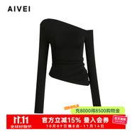 AIVEI欣賀艾薇2025春季純欲小性感黑色修身斜肩針織上衣S7180611 黑色 M