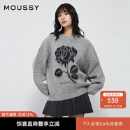 moussy 新品復古提花玫瑰圖圓領(lǐng)針織衫毛衣028IAZ70-1022 160灰色 均碼 00020/F