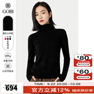 GOBI戈壁秋季高領(lǐng)雙翻領(lǐng)短款毛衣長(cháng)袖女士打底針織衫 黑色 M