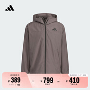adidas拒水梭織連帽夾克外套男女秋季阿迪達(dá)斯官方輕運(yùn)動(dòng) 炭灰   M