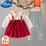 迪士尼（Disney）女童連衣裙純棉套裝2025新款卡通裙子寶寶公主裙嬰兒衣服春秋童裝 T紅色假兩件裙套裝 110 身高101-110cm 體重30-34斤