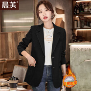 晨芙休閑西裝外套女春秋時(shí)尚設計感小眾氣質(zhì)后開(kāi)叉流行小個(gè)子西服上衣 (加棉)660黑色西裝 S 建議90-100斤