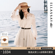 歌力思（ELLASSAY）【張婧儀同款】初戀小白裙新款100%桑蠶絲法式鏤空真絲連衣裙 純凈白 L