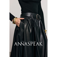 ANNASPEAK優(yōu)雅赫本風(fēng)復(fù)古油蠟質(zhì)感輕柔彈力環(huán)保皮捏褶顯瘦A擺傘裙 燕尾服黑半裙 顯瘦捏褶油蠟質(zhì)感環(huán)保皮 XS (建議80-90斤)