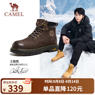 駱駝（CAMEL）王俊凱同款馬丁靴高幫戶(hù)外工裝大黃靴情侶 G15W136025 咖啡色 39