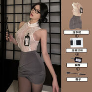 cosplay辦公室女郎性感秘書(shū)OL制服純欲御姐蕾絲半透睡裙教師套裝 灰色連衣裙連褲絲襪胸牌便 均碼