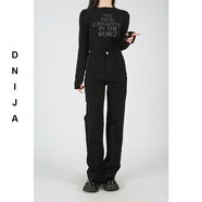 丹尼家2025新品高腰寬松直筒黑色顯瘦窄版彈力牛仔長(cháng)褲女韓版 黑色_適合夏季 薄款 S _建議體重90-100斤左右