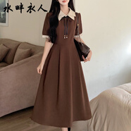 水畔衣人高檔法式學(xué)院風(fēng)雙層領(lǐng)紅色連衣裙秋冬大碼赫本風(fēng)假兩件燈芯絨長(cháng)裙 8521卡其色 2XL 135-150斤