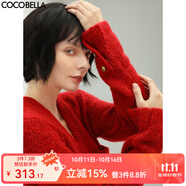 COCOBELLA質(zhì)感花紗細(xì)閃銀蔥粗針毛衣軟糯親膚針織外套MZ101-3 紅色 L