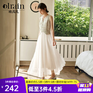 Olrain歐芮兒法式連衣裙女春季2025新款拼接粗花呢百褶網(wǎng)紗長(zhǎng)裙 萵苣綠 XL