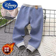 迪士尼（Disney）男童冬裝兒童加厚保暖褲棉褲彈力秋冬中童寶寶加絨秋褲女童打底褲 牛仔藍 無(wú)骨條彩紗保暖褲 110