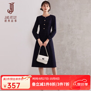 經(jīng)典故事（JANE STORY）經(jīng)典故事2024新款冬季小香風(fēng)連衣裙女長(cháng)袖修身裙子時(shí)尚收腰大擺裙 深藍色 L