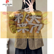 皮爾卡丹（pierre cardin）寬松版秋款ins風(fēng)糖果色圓領(lǐng)短款外套百搭輕奢寬松減齡開(kāi)衫短外套 咖啡色 M 90-125斤