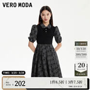 VEROMODA連衣裙秋冬新款拼色高腰顯瘦泡泡袖娃娃領(lǐng)336Z020
