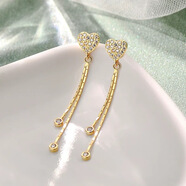 西月錦繡高級感時(shí)尚鍍銀愛(ài)心流蘇耳環(huán)超閃奢華滿(mǎn)鉆氣質(zhì)百搭耳飾女輕奢耳墜 鋯石心形流蘇耳環(huán)（黃金色）鍍真金保色環(huán)保