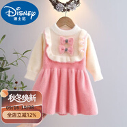 迪士尼（Disney）女童秋冬2025中小童中長款蝴蝶結(jié)毛衣裙女孩水貂絨冬季加厚連衣裙 粉色 100 升級款100 建議身高90cm-100