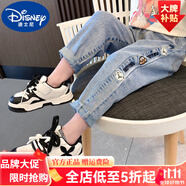 迪士尼（Disney）童裝女童褲子春秋季2025新款兒童牛仔褲秋裝女大童休閑老爹鉛筆褲 熱售藍(lán)色 90 身高80-90cm年齡2-3歲